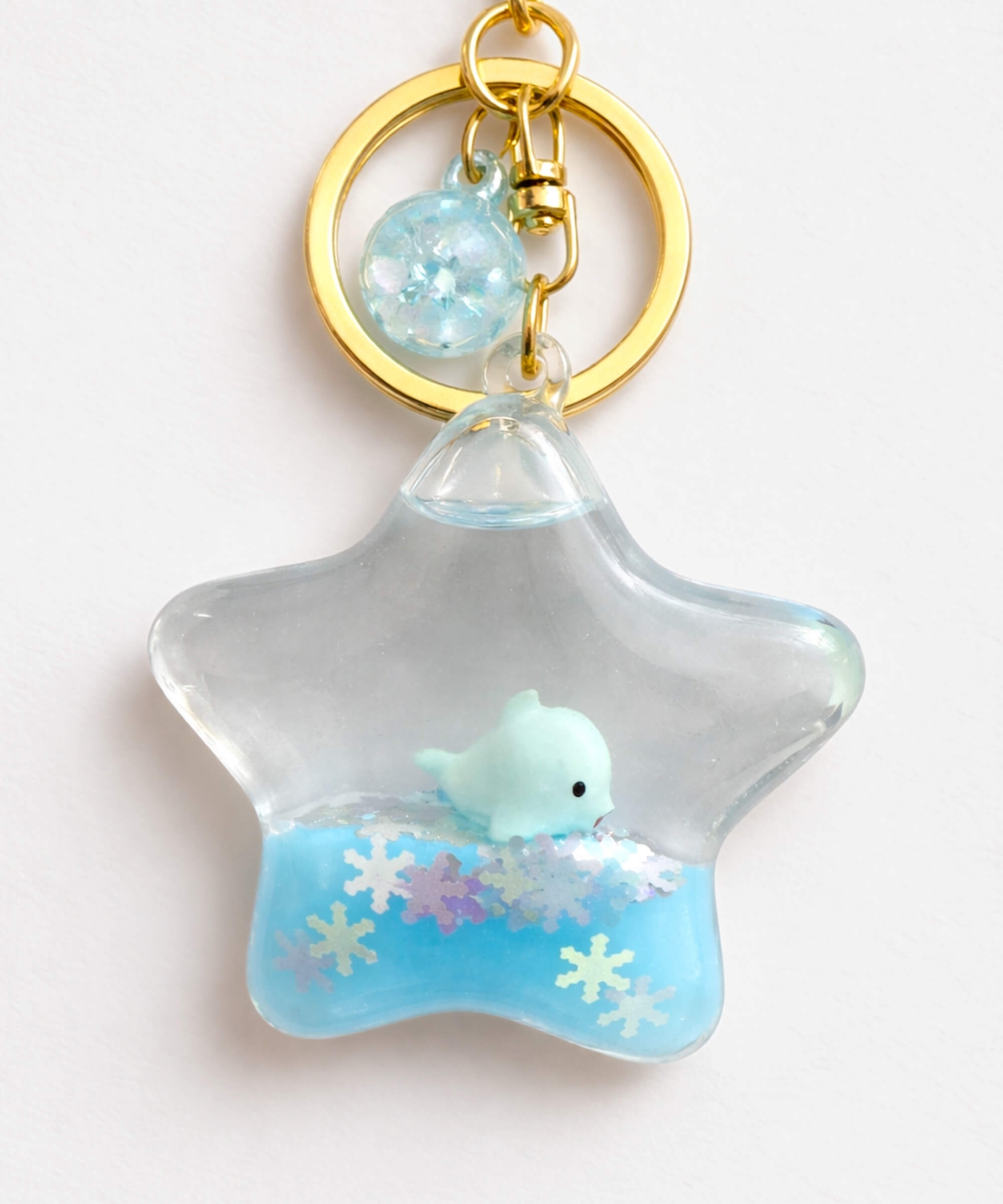 Whale star liquid glitter keychain blue floating animal charm